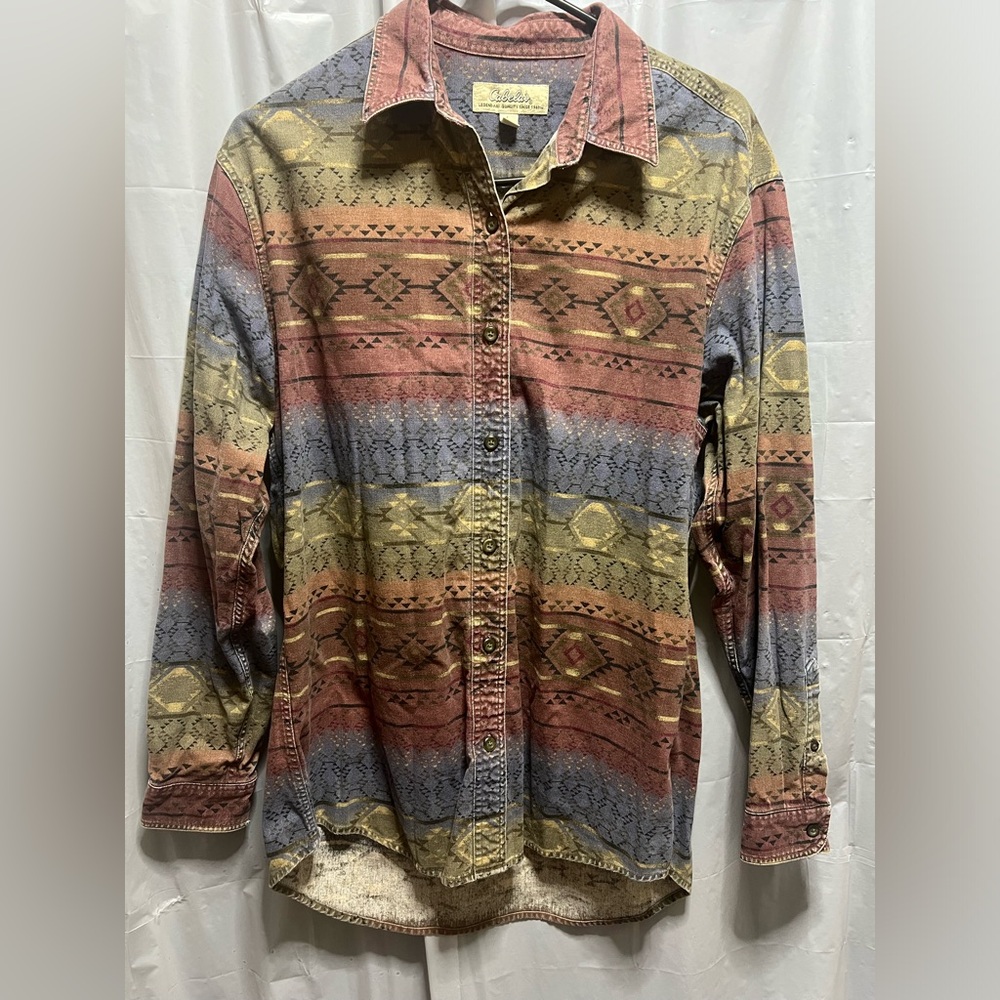 Cabela’s Multicolored Aztec Print Button Front Sh… - image 1